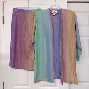 Vintage Jessica LTD 100% Silk Midi Skirt Jacket Set Pastels Sz 4P